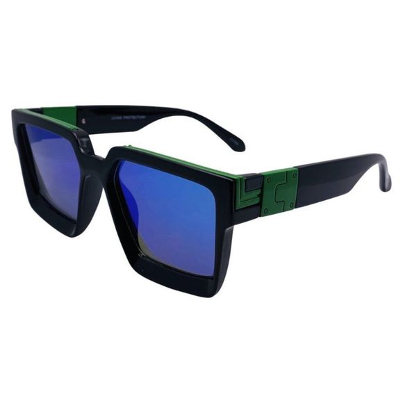 6143 | Green/Black Mirrored Square Sunglasses - Picture 3 of 5
